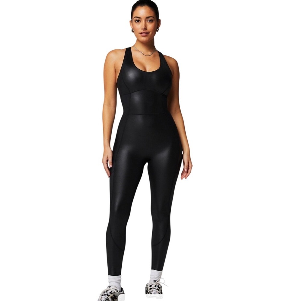 Fabletics Motion365+ Racerback Jumpsuit Black Shine One Piece Size L NWT